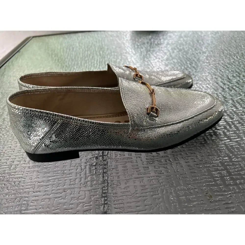 Sam Edelman Loraine Bit Loafers Metallic Silver Gold Hardware Size